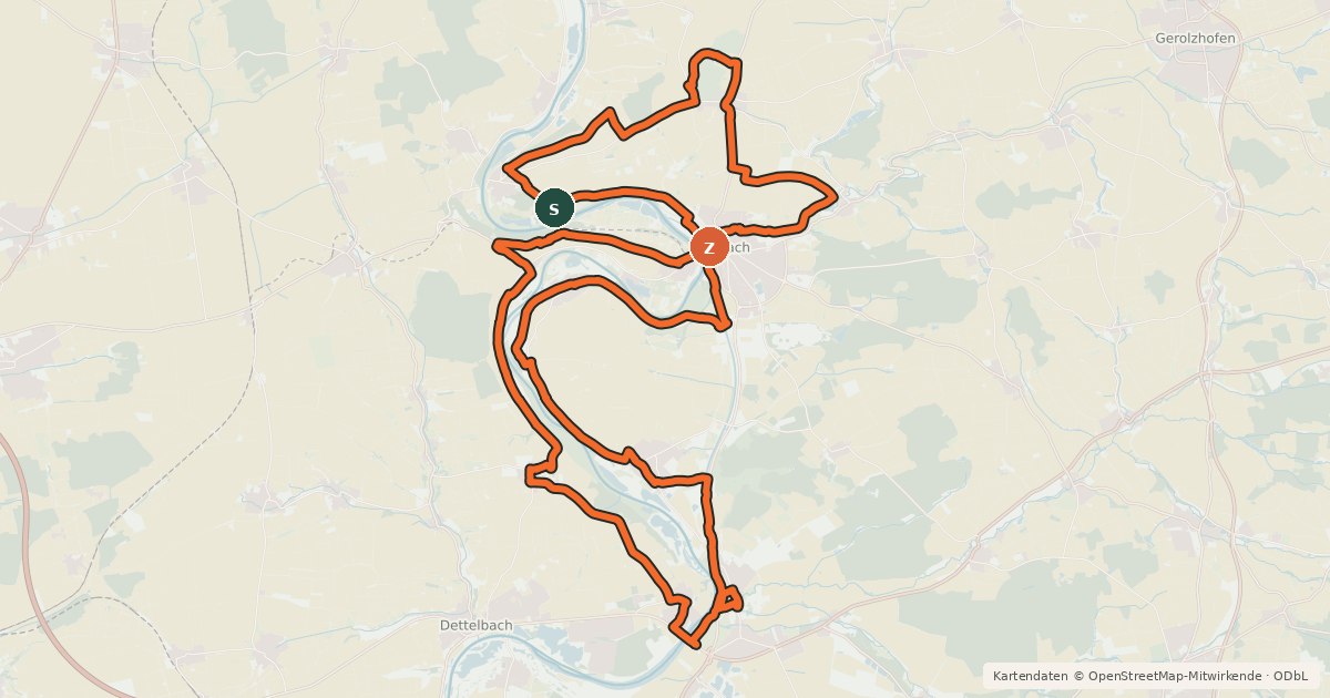Kartenübersicht der Radroute Radroute Mainschleifen-Tour