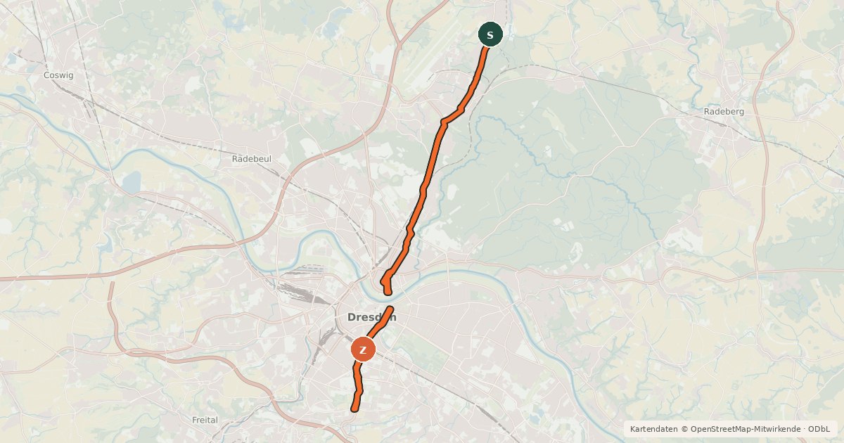 Kartenübersicht der Radroute Radroute Nord-Süd