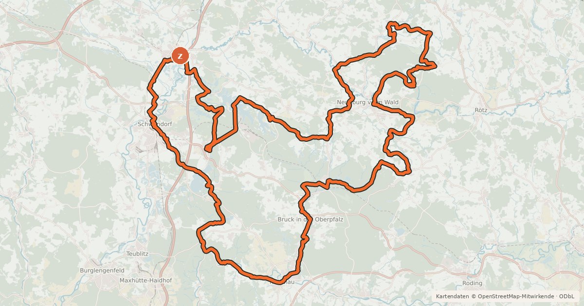 Kartenübersicht der Radroute Radroute Oberpfälzer Seenland Rundweg