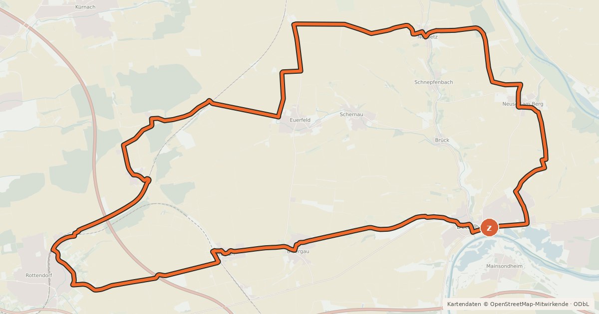 Kartenübersicht der Radroute Radroute Pilger-Tour