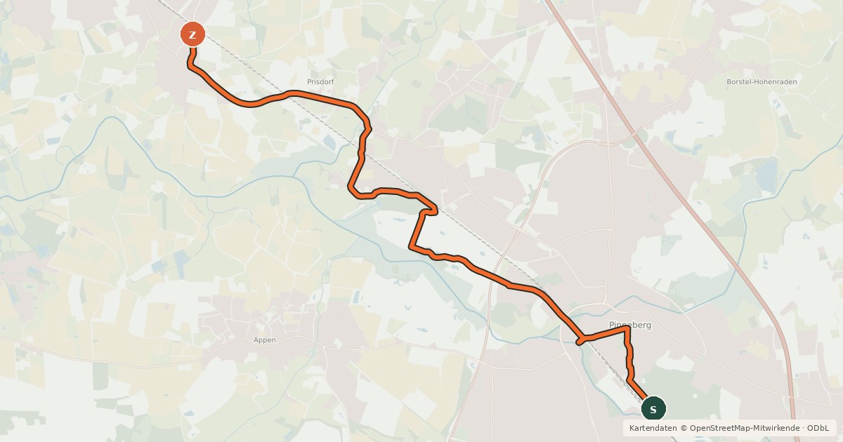 Kartenübersicht der Radroute Radroute Pin20-Tor10