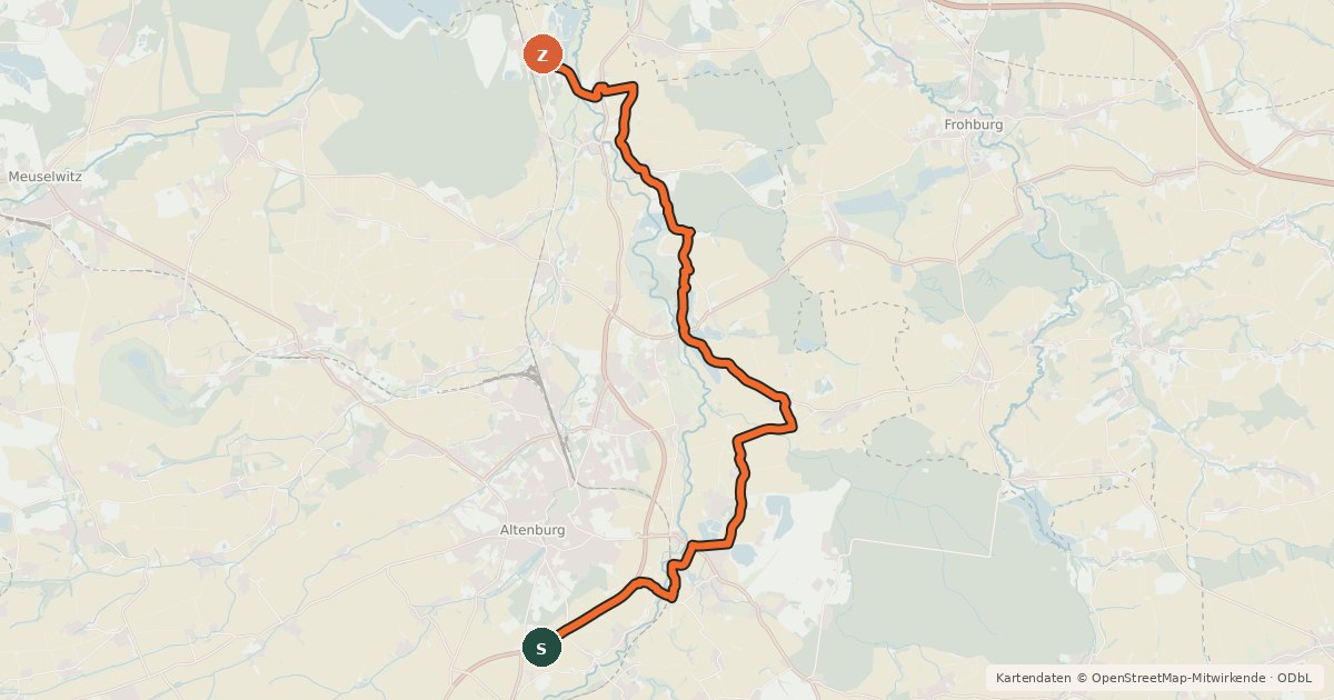 Kartenübersicht der Radroute Radroute R1 im Altenburger Land