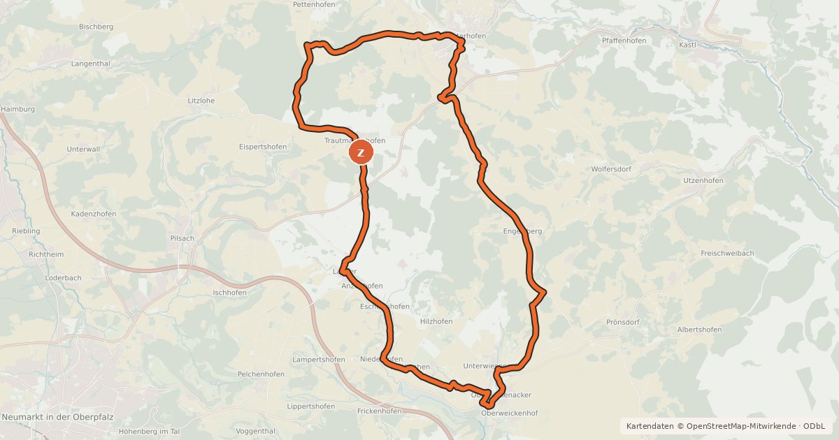 Kartenübersicht der Radroute Radroute Regionalpark Quellenreich - Schleife Lauterhofen