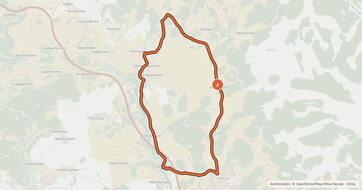 Kartenübersicht der Radroute Radroute Regionalpark Quellenreich - Schleife Velburg