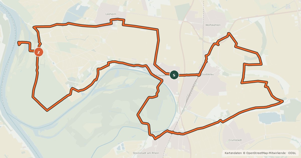 Kartenübersicht der Radroute Radroute Ried Nordroute