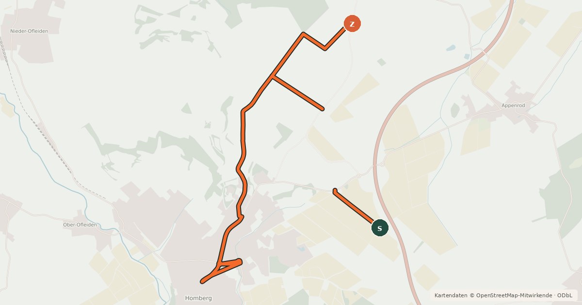 Kartenübersicht der Radroute Radroute RW1
