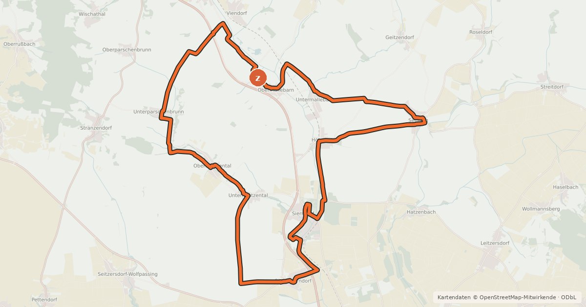 Kartenübersicht der Radroute Radroute Sierndorf
