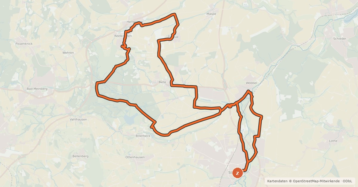 Kartenübersicht der Radroute Radroute Steinheim 11 Lippe Tour