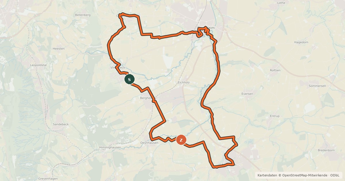 Kartenübersicht der Radroute Radroute Steinheim 5 Kultur Route