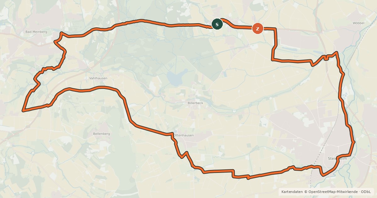 Kartenübersicht der Radroute Radroute Steinheim 8 Moorstich Tour