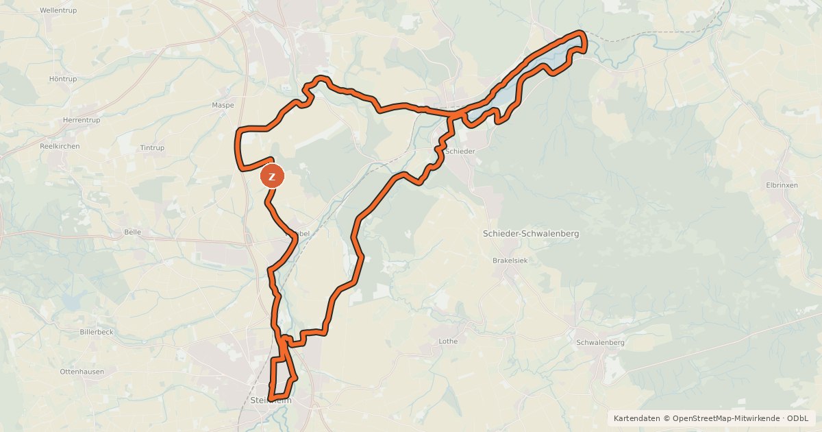 Kartenübersicht der Radroute Radroute Steinheim 9 Emmerstausee Tour
