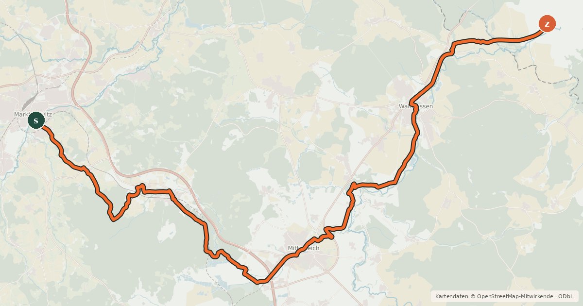 Kartenübersicht der Radroute Radroute Wallenstein Radweg Südroute