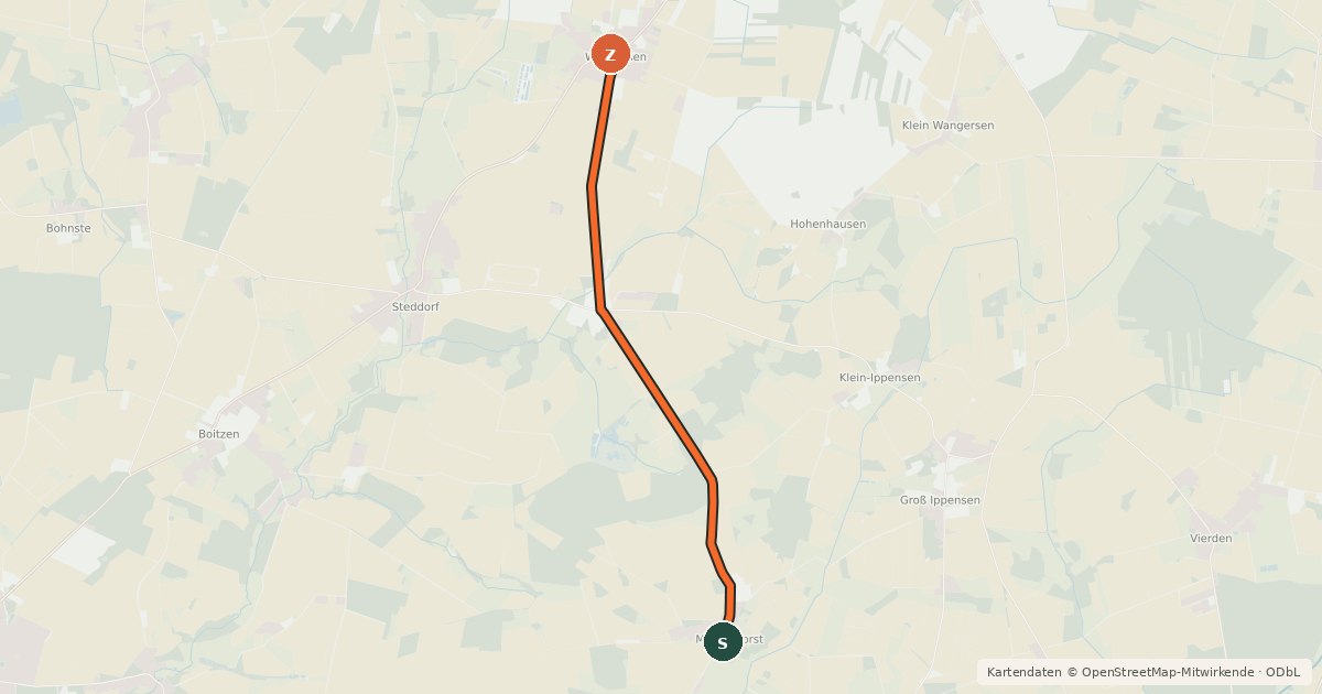 Kartenübersicht der Radroute Radroute Wangersen - Marschhorst