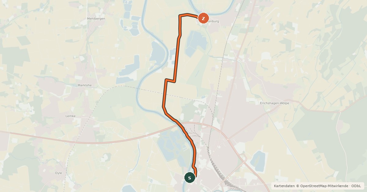 Kartenübersicht der Radroute Radroute Weser (alt.)
