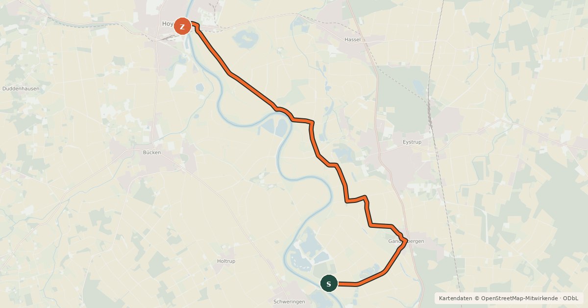 Kartenübersicht der Radroute Radroute Weser (alt.)