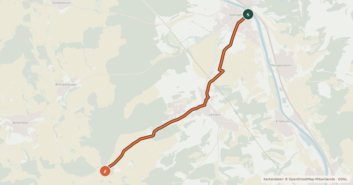 Kartenübersicht der Radroute Radroute Zellingen-Leinach-Johannishof