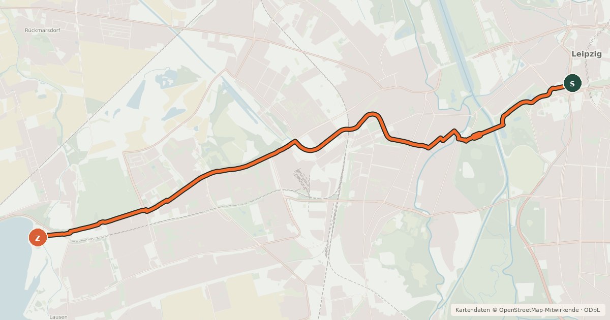 Kartenübersicht der Radroute Radroute Zentrum - Kulkwitzer See