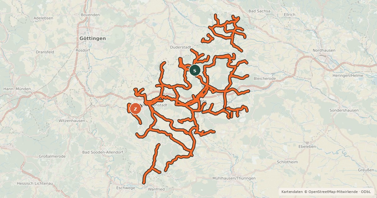 Kartenübersicht der Radroute Radroutennetz Eichsfeld
