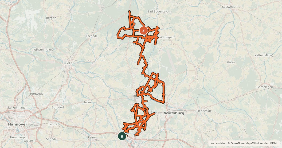 Kartenübersicht der Radroute Radroutennetz Gifhorn