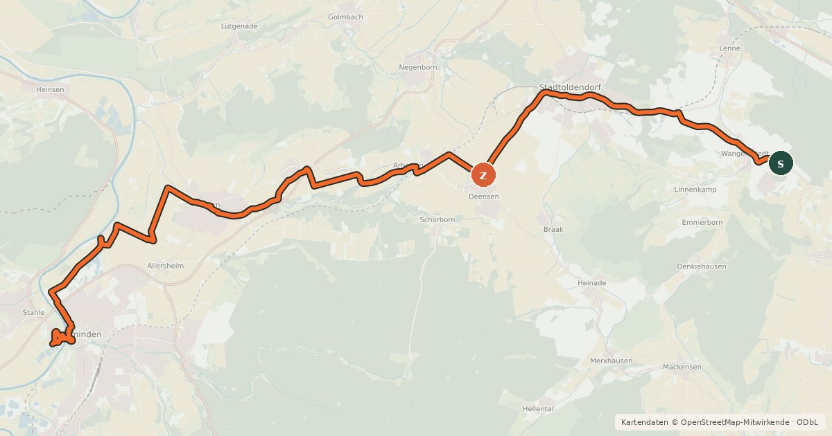 Kartenübersicht der Radroute Radroutennetz Holzminden