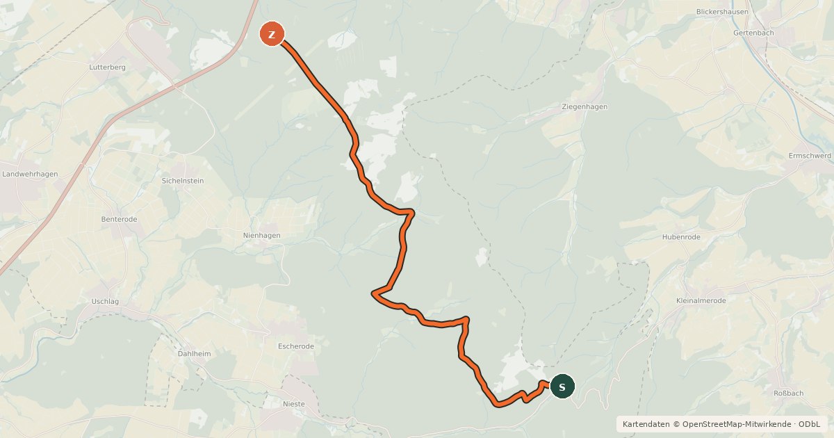 Kartenübersicht der Radroute Radroutennetz Landkreis GÖ E1