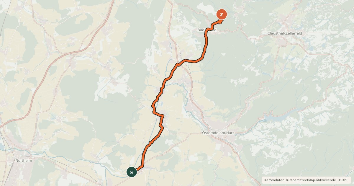 Kartenübersicht der Radroute Radroutennetz Landkreis GÖ R102
