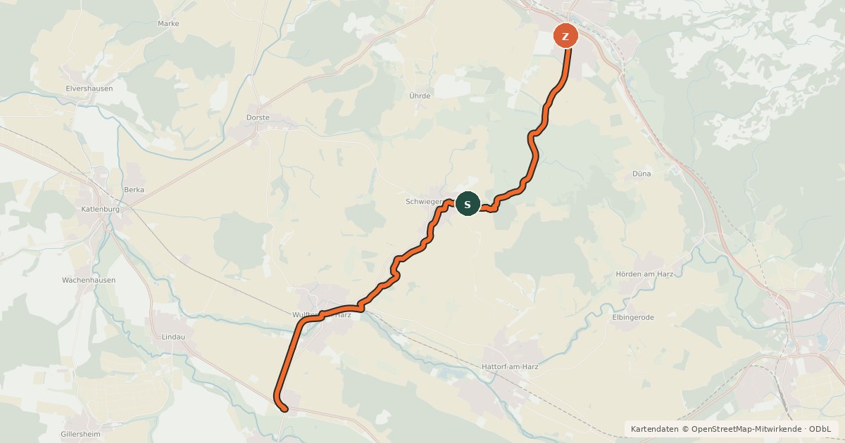 Kartenübersicht der Radroute Radroutennetz Landkreis GÖ R104