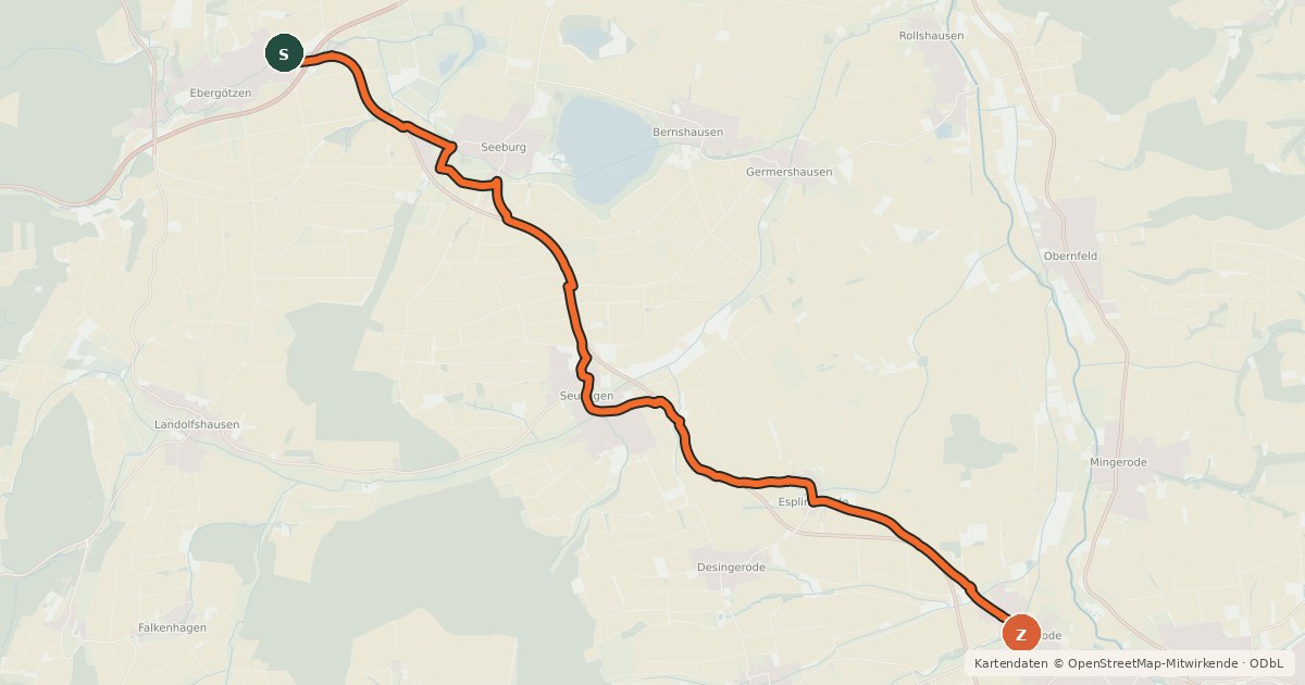 Kartenübersicht der Radroute Radroutennetz Landkreis GÖ R17