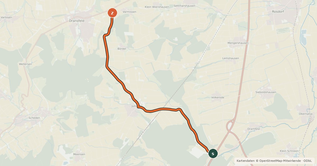 Kartenübersicht der Radroute Radroutennetz Landkreis GÖ V15