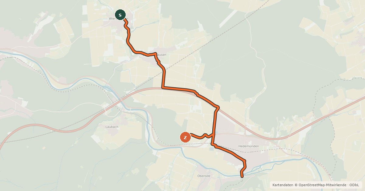 Kartenübersicht der Radroute Radroutennetz Landkreis GÖ V19
