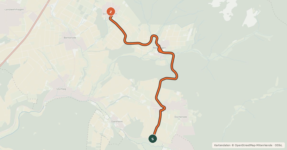 Kartenübersicht der Radroute Radroutennetz Landkreis GÖ V25