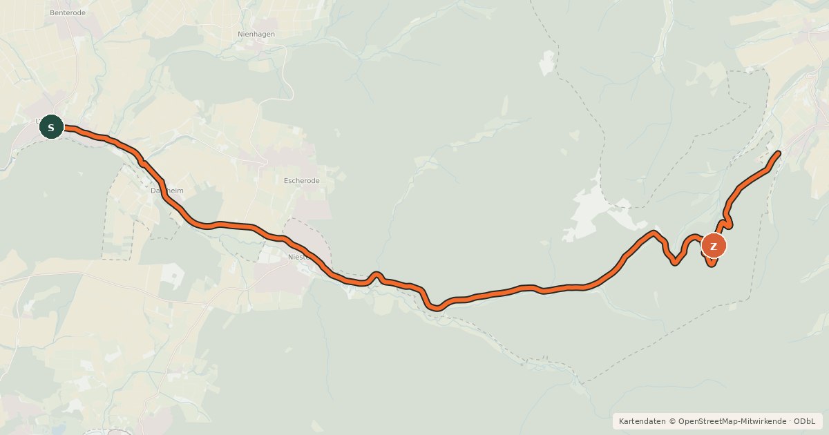 Kartenübersicht der Radroute Radroutennetz Landkreis GÖ V26