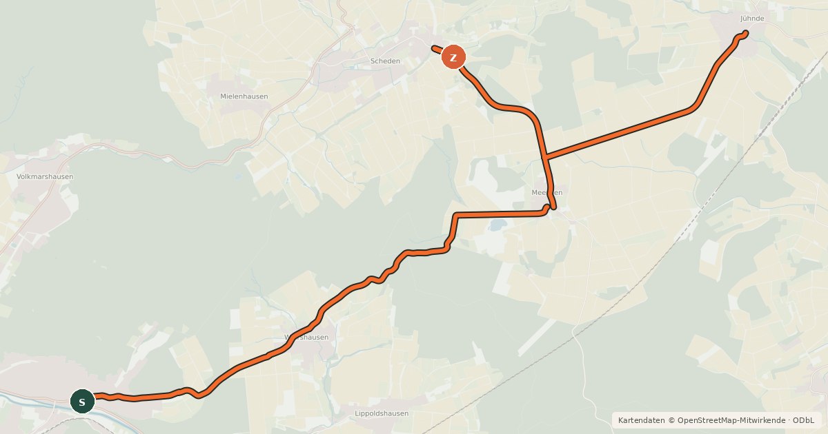 Kartenübersicht der Radroute Radroutennetz Landkreis GÖ V33