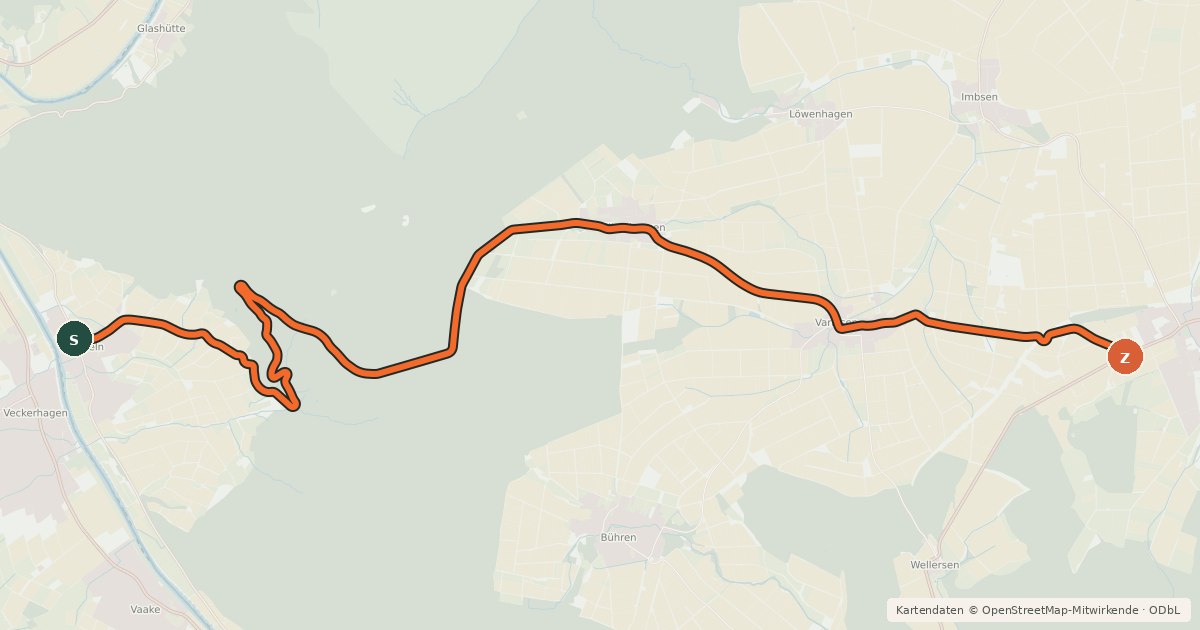 Kartenübersicht der Radroute Radroutennetz Landkreis GÖ V36