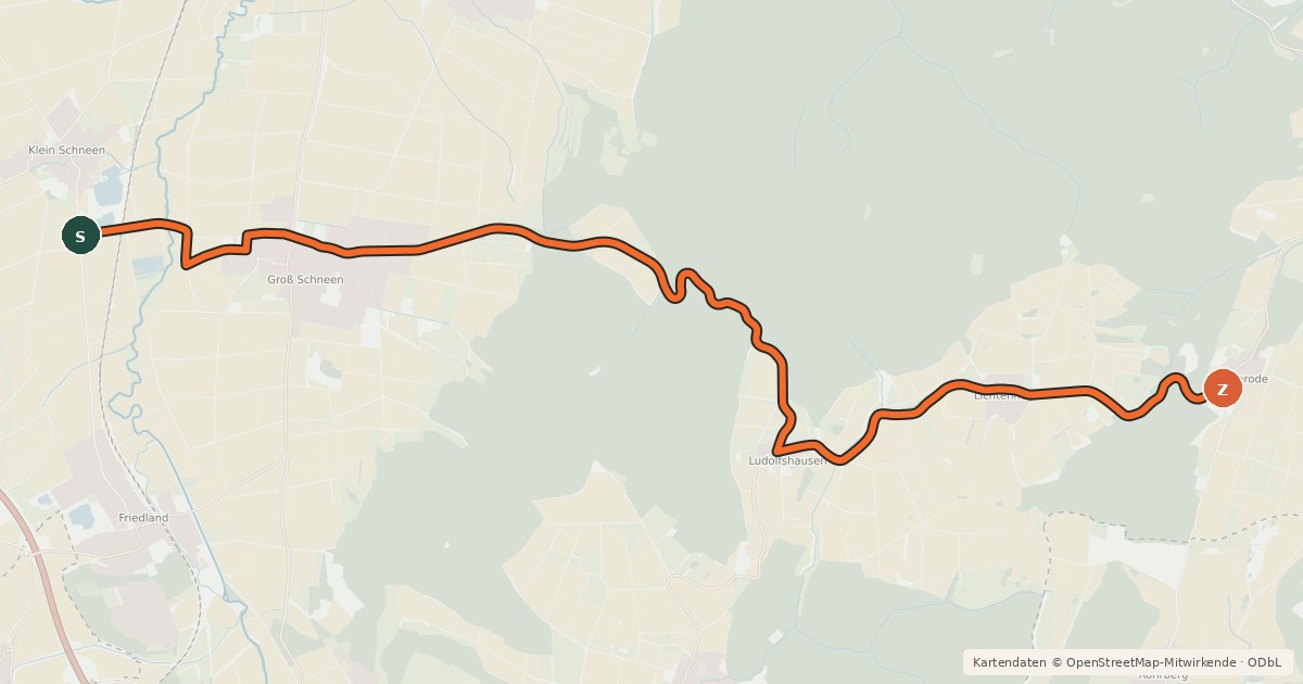 Kartenübersicht der Radroute Radroutennetz Landkreis GÖ V41