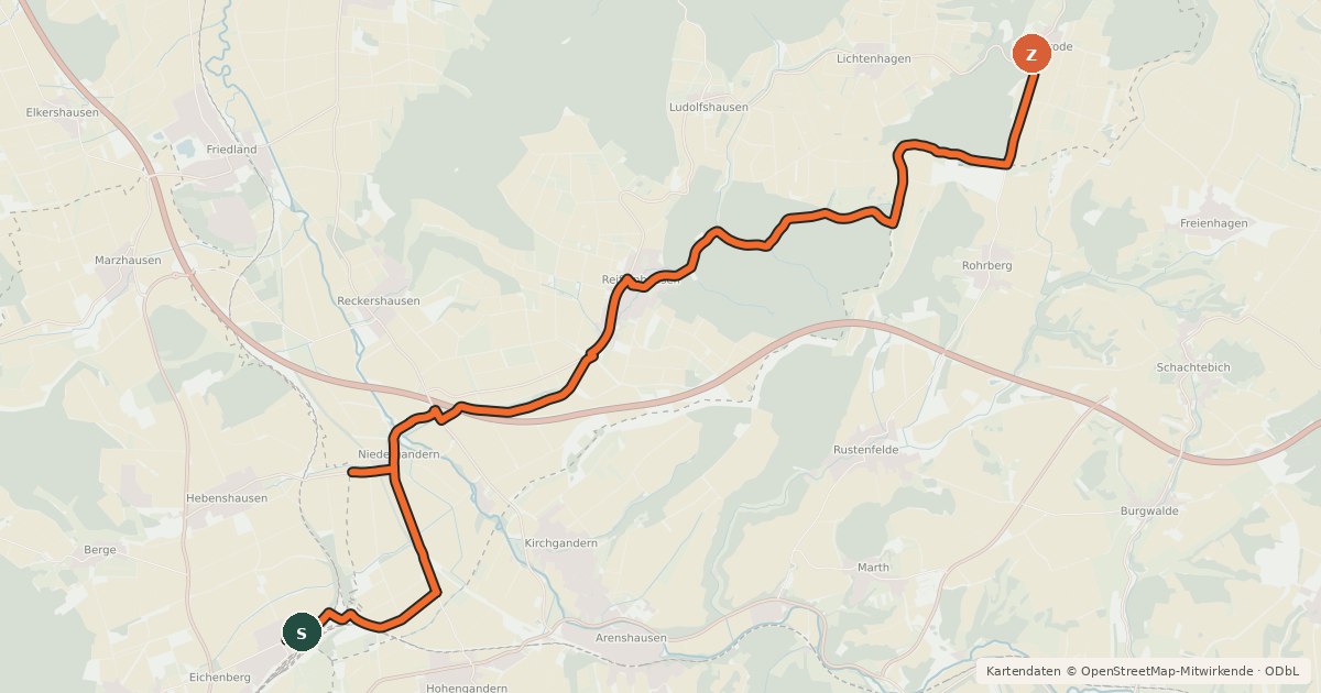 Kartenübersicht der Radroute Radroutennetz Landkreis GÖ V46
