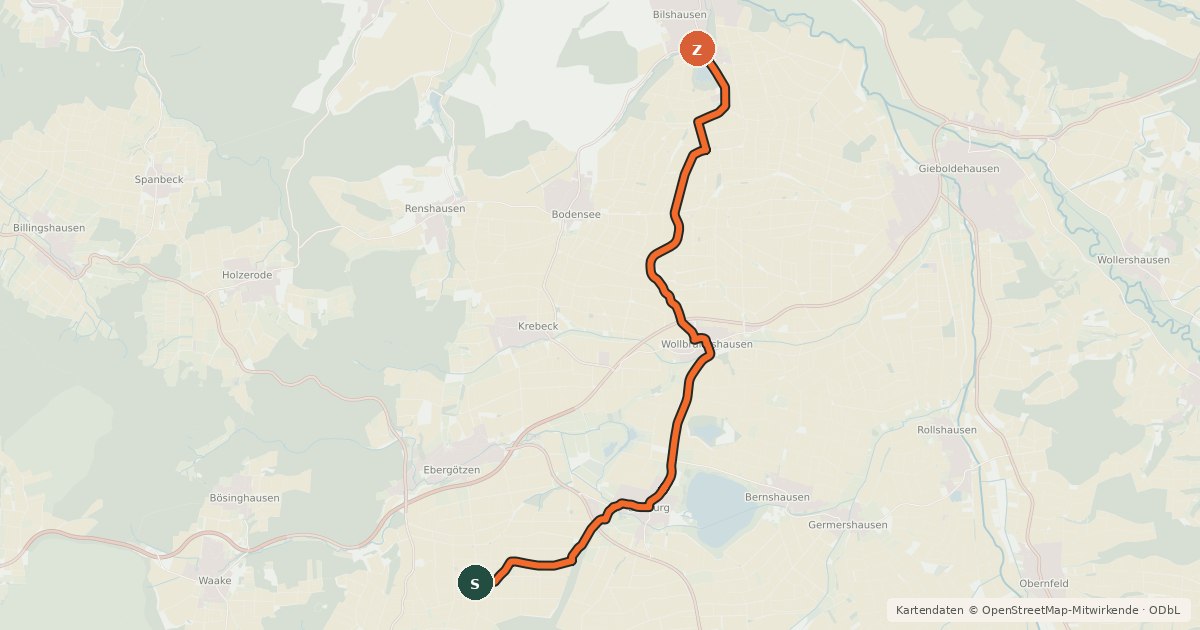 Kartenübersicht der Radroute Radroutennetz Landkreis GÖ V57