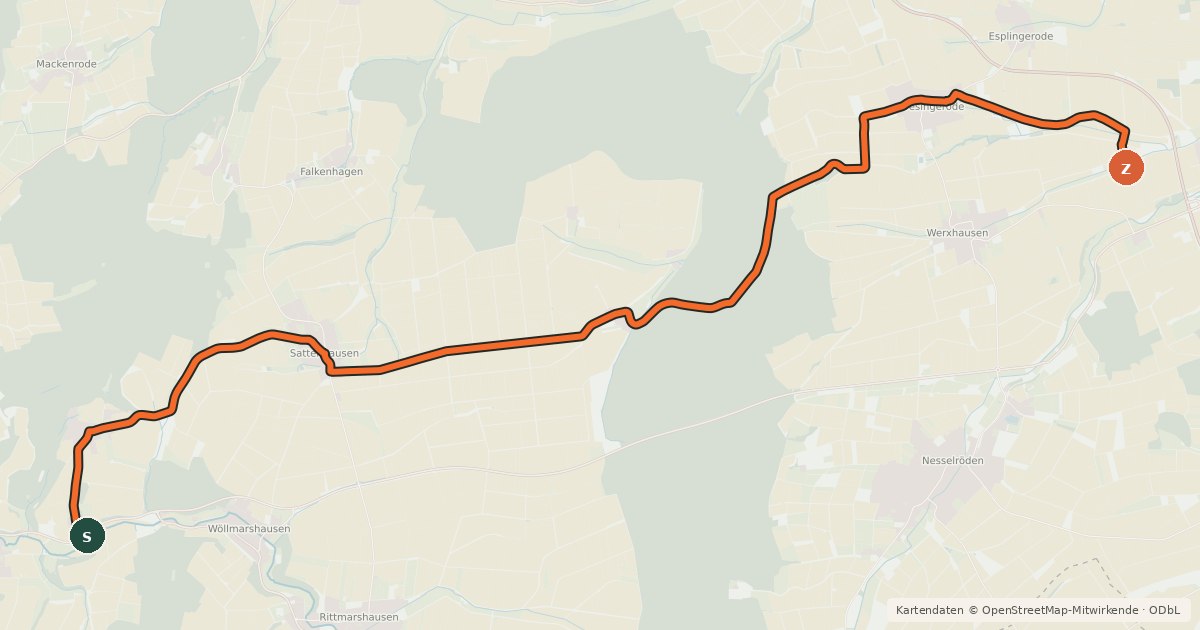 Kartenübersicht der Radroute Radroutennetz Landkreis GÖ V65