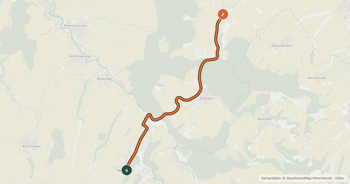 Kartenübersicht der Radroute Radroutennetz Landkreis GÖ V71