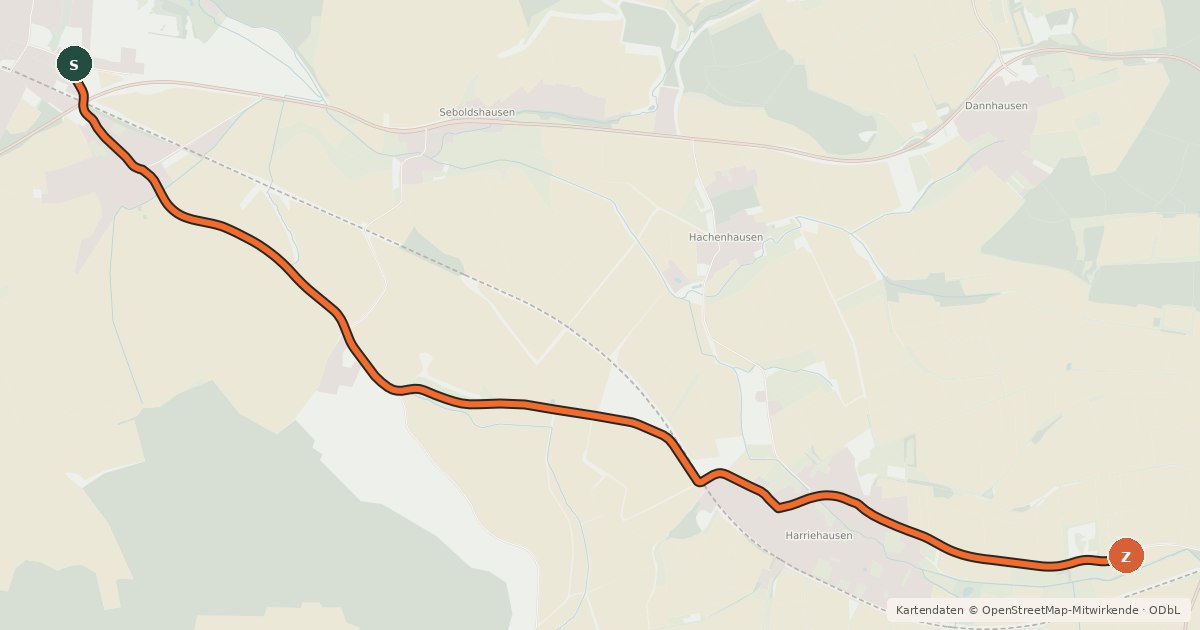 Kartenübersicht der Radroute Radroutennetz NOM Bad Gandersheim - Harriehausen