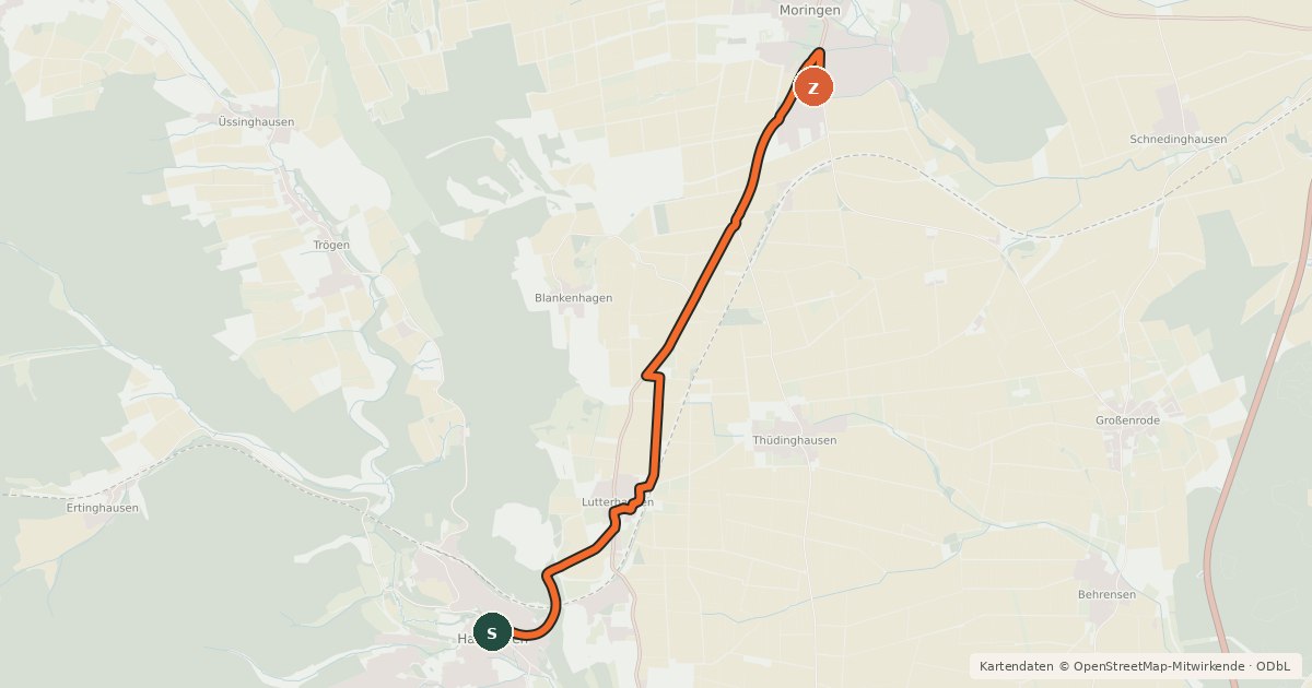 Kartenübersicht der Radroute Radroutennetz NOM Hardegsen - MOringen
