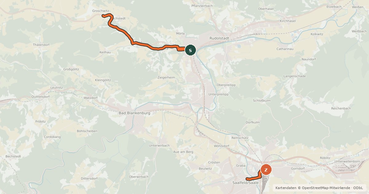 Kartenübersicht der Radroute Radroutennetz Saalfeld-Rudolstadt
