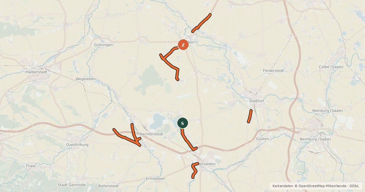 Kartenübersicht der Radroute Radroutennetz Salzlandkreis