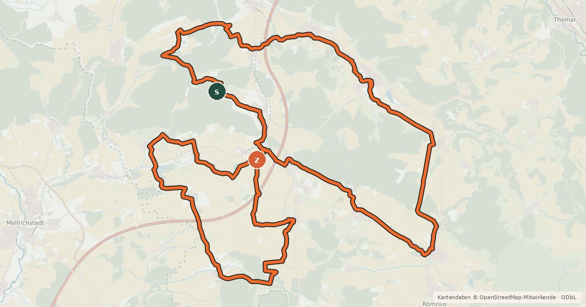 Kartenübersicht der Radroute Radrundroute Grabfeld