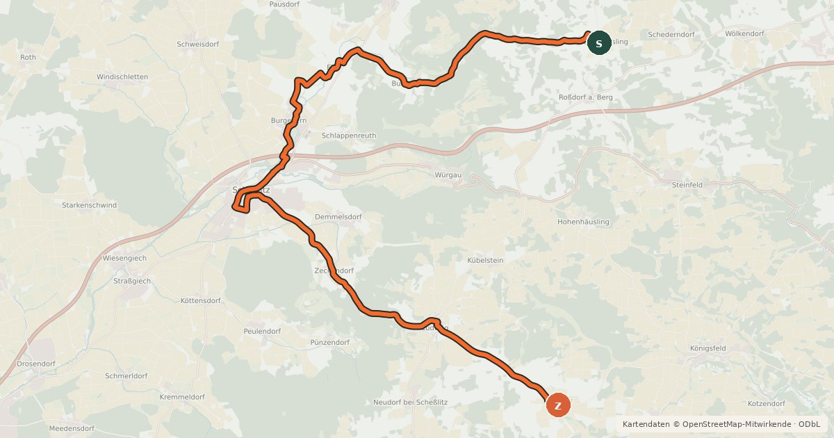 Kartenübersicht der Radroute Radrundwanderweg BA13