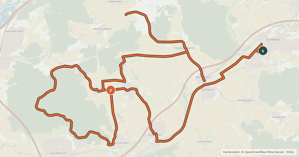 Kartenübersicht der Radroute Radrundwanderweg BA14