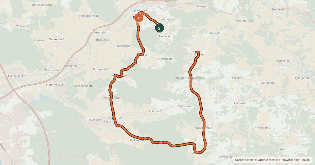 Kartenübersicht der Radroute Radrundwanderweg BA9