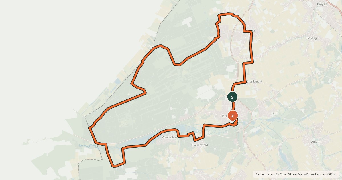 Kartenübersicht der Radroute Radrundwanderweg Brüggen
