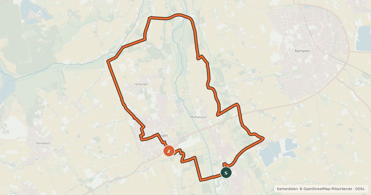 Kartenübersicht der Radroute Radrundwanderweg Grefrath