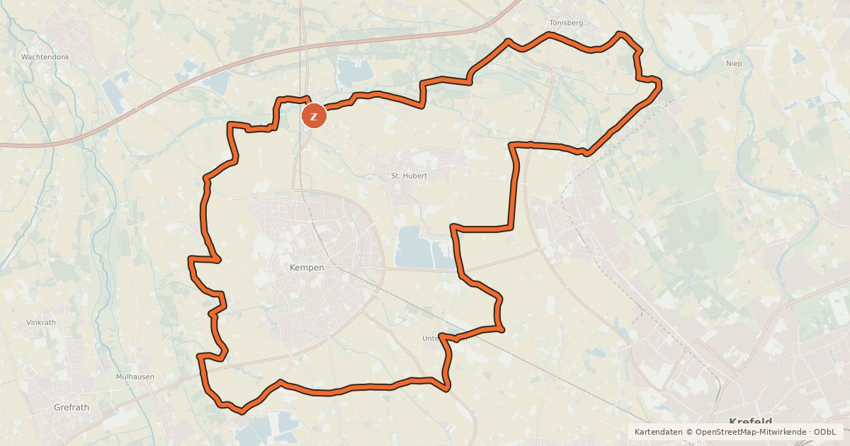 Kartenübersicht der Radroute Radrundwanderweg Kempen